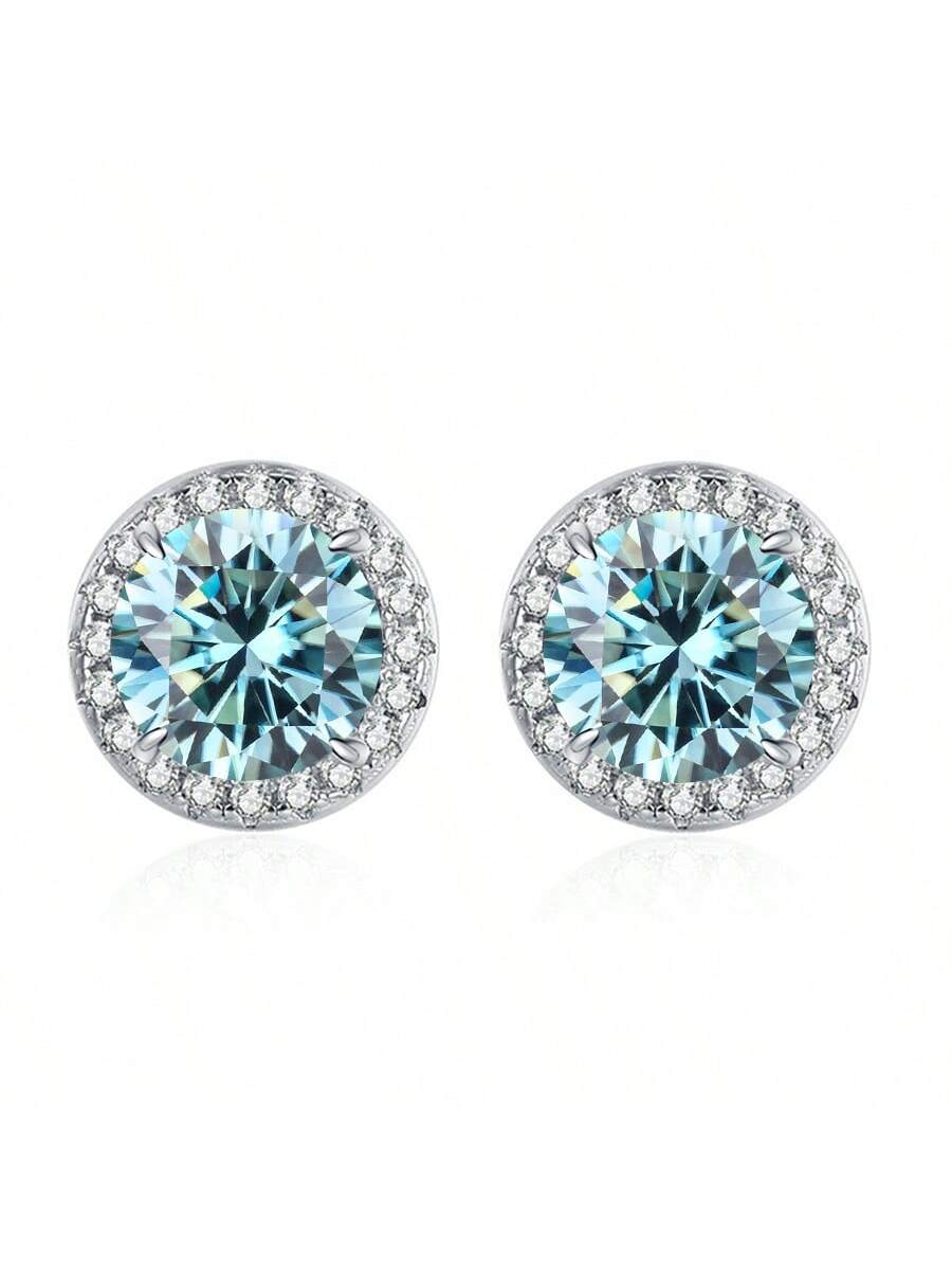 1 Pair 1CT 6.5MM D Color VVS1 Real Moissanite Stud Earrings For Women Luxury 925 Sterling Silver Sparkling Wedding Engagement Jewelry-Blue-1