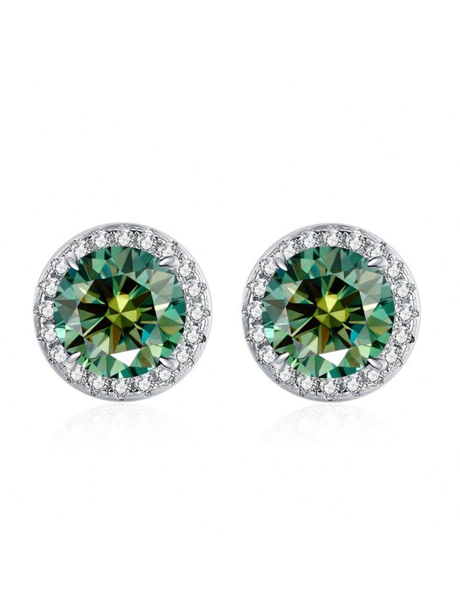 1 Pair 1CT 6.5MM D Color VVS1 Real Moissanite Stud Earrings For Women Luxury 925 Sterling Silver Sparkling Wedding Engagement Jewelry-Green-1