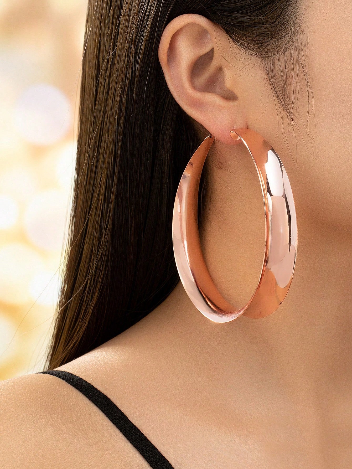 1pair Fashionable And Exaggerated Cold Wind Minimalist Style Large Hoop Earrings With A Sense Of Luxury-Rose Gold-1