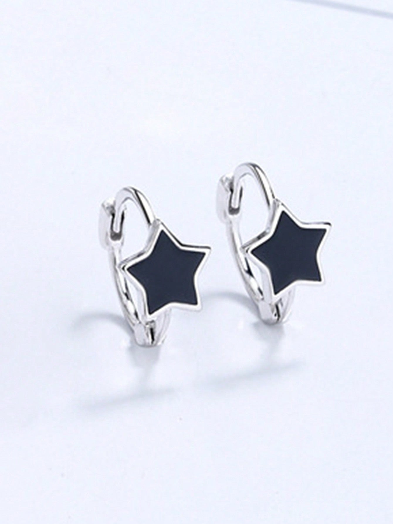 1pair Trendy 925 Sterling Silver & Drop-Shape Stud Five-Pointed Star Earrings For Men & Women--1