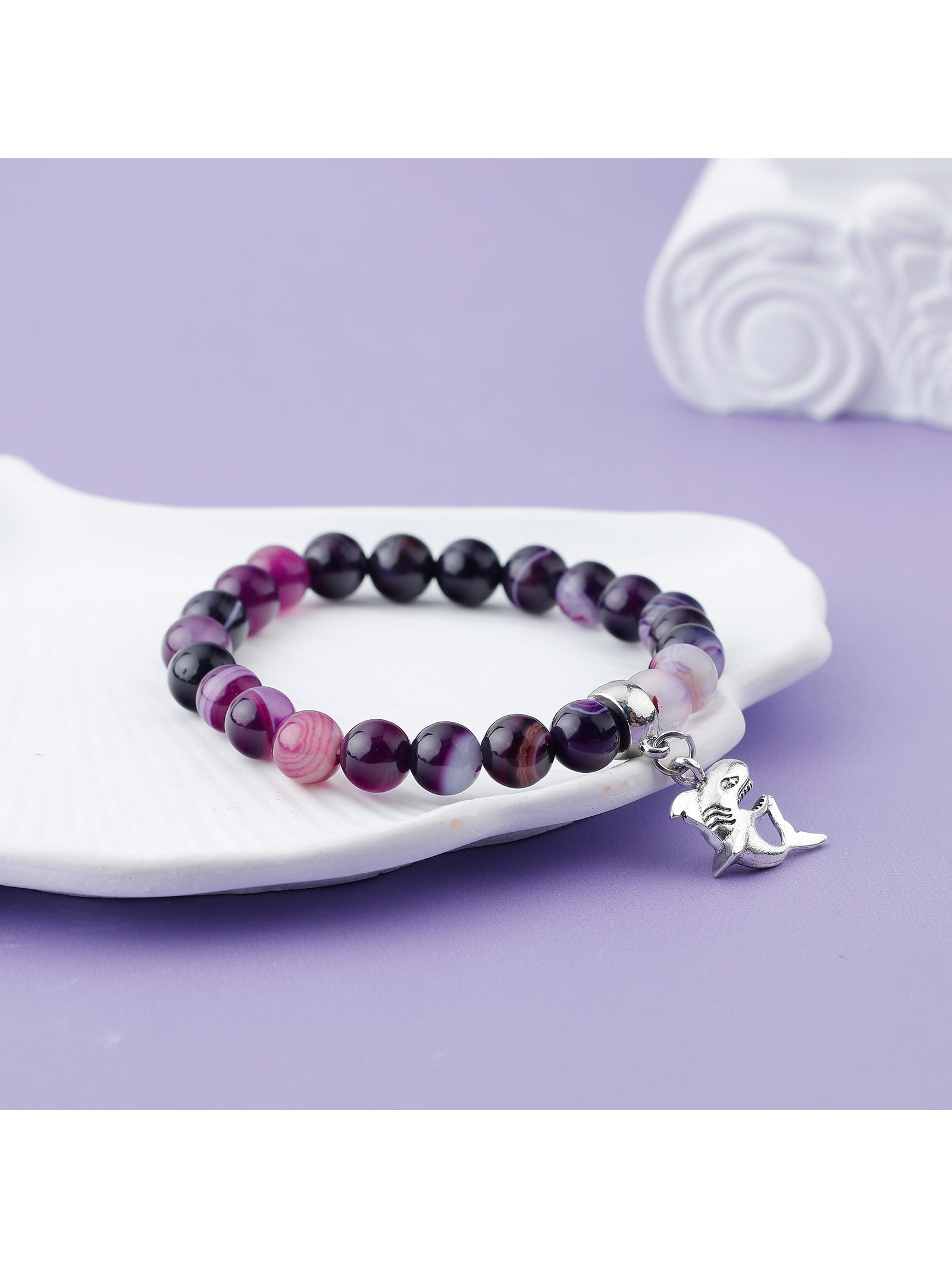 1pc Beautiful Shark Pendant Beaded Bracelet For Diy, Perfect Holiday Gift-Purple-1