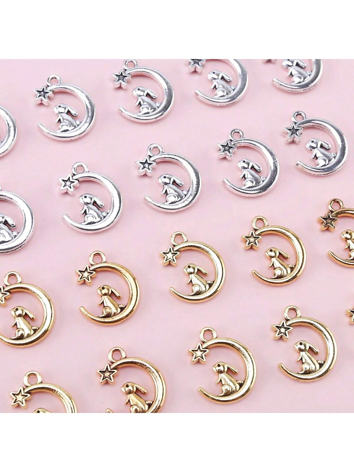 10pcs Cute Small Antique Silver Moon Rabbit Alloy Charms Pendants Cartoon Decorations For Jewelry Making Findings Crafting Accessory For DIY Necklace Bracelet Earring--1