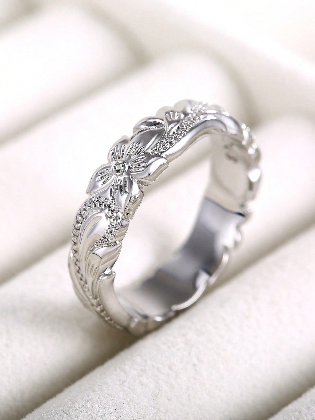 1 PC Elegant Flower Ring For Women For Valentine's Day Gift Wedding Engagement Anniversary Party Band Jewelry-Silver-1