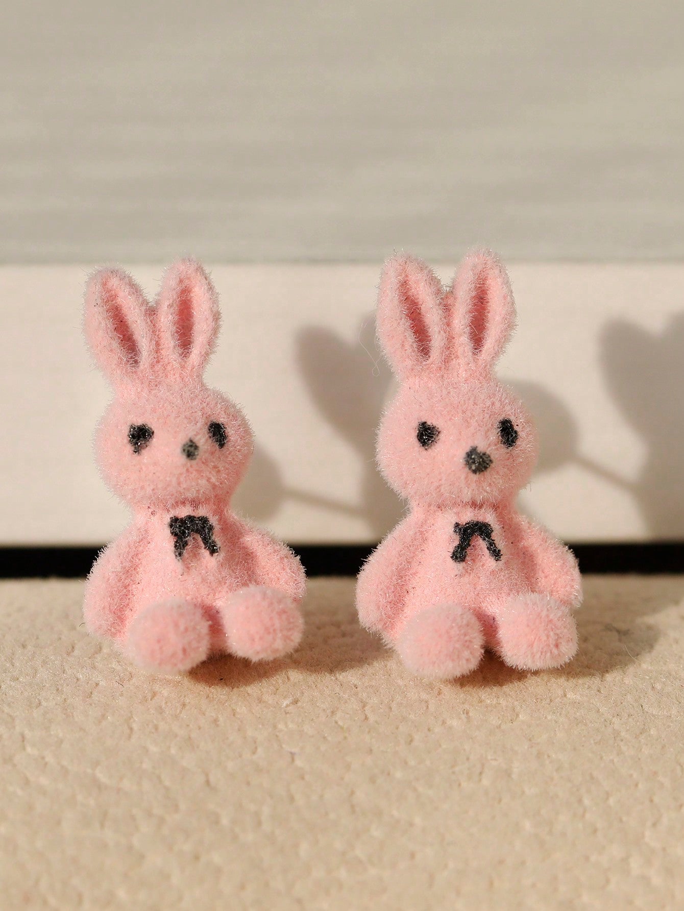 1pair Easter Plush Bunny Earrings, Pink Adorable Ear Studs With Metal Accessories--1