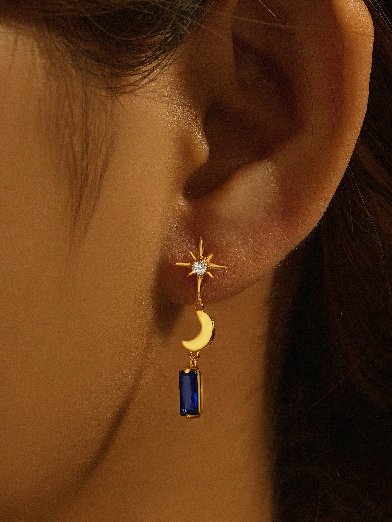 1Pair 925 Sterling Silver Star And Moon Dangle Moonstone Earrings 18K Gold Plated Boho Earrings Moon Dangle Drop Earrings Retro Jewelry For Women  Daily Wear Wedding Engagement  Valentine's Day--1