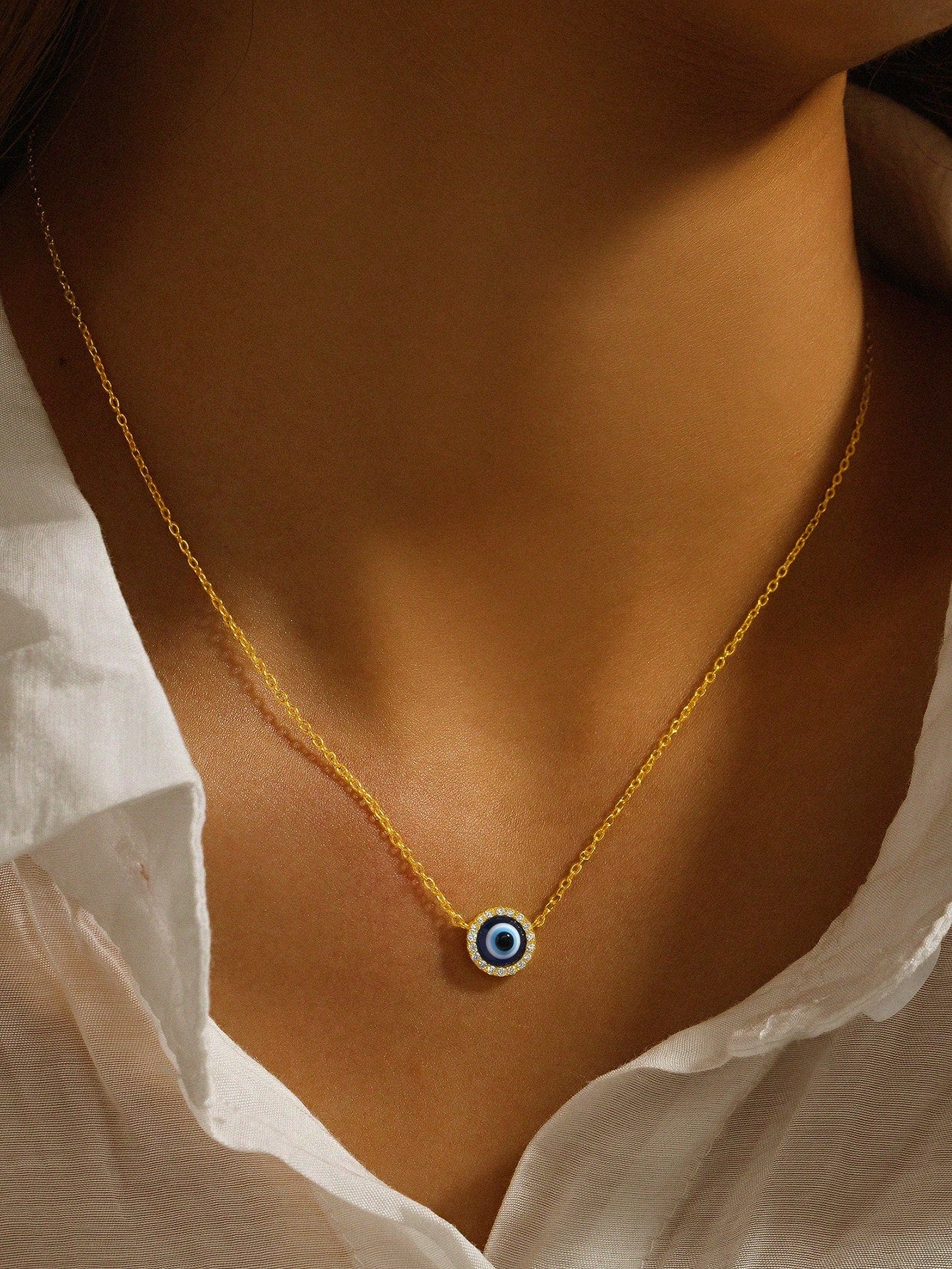 1PC 925 Sterling Silver Dainty Evil Eye Necklace 18K Gold Plated Cute Simple Delicate Solitaire Cubic Zirconia Boho Protection Minimalist For Women Daily Wear Wedding Engagement Valentine's Day--1