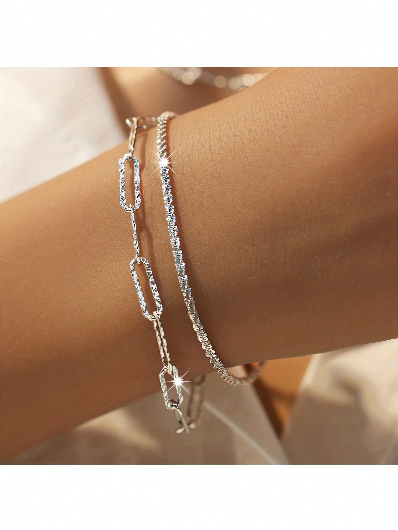 925 Sterling Silver Beautiful Double Chain Bracelets For Women Party Wedding Engagement Jewelry Valentine Gift-Silver-1