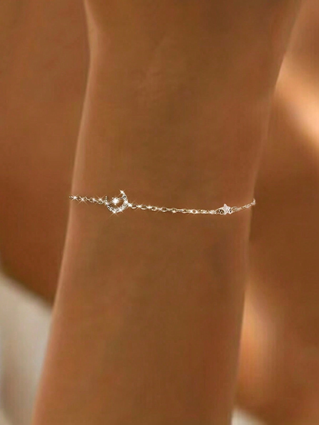 1pc Exquisite S925 Sterling Silver Zirconia Star And Moon  Chain Bracelet Fine Jewelry Gift For Women Girlfriend Gift Fine Ladies Jewellery--1