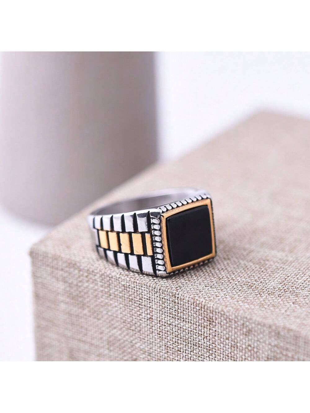 Valentine's Day Gift, Couple Rings, Men And Women Style, Large Size, Unconventional Designer Vintage Square Style, Cool Personality-Black-1