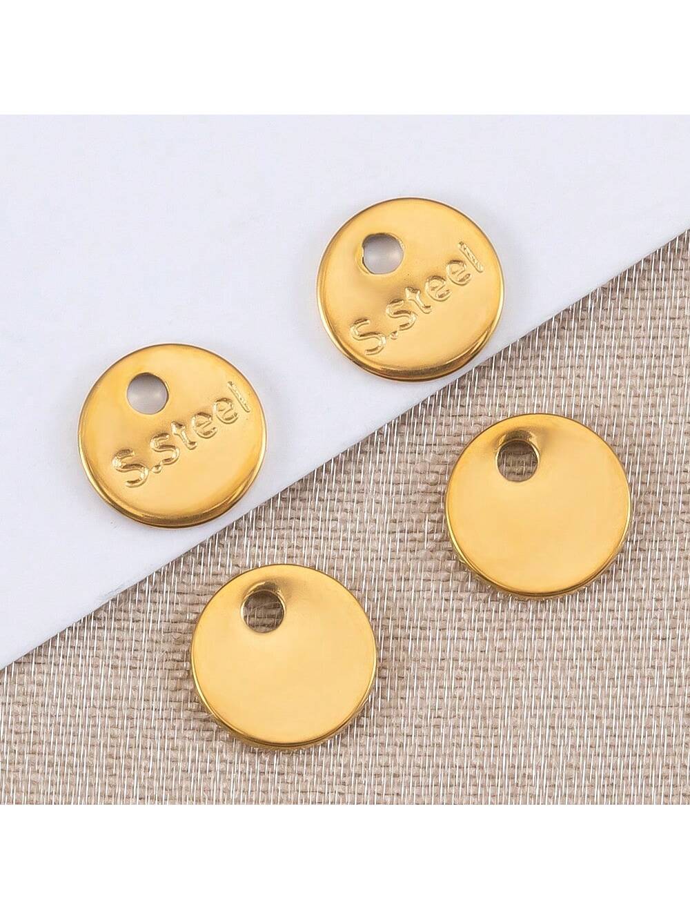 Pack Of 50 Stainless Steel Round Tail Tags 0.6 Cm Engraved With S.Steel Gold Single Hole Disc Pendant. Glossy Hang Tag Pendant Suitable For Diy Bracelets, Necklaces, Clothing Tail Chain Accessories, Materials-Yellow Gold-1