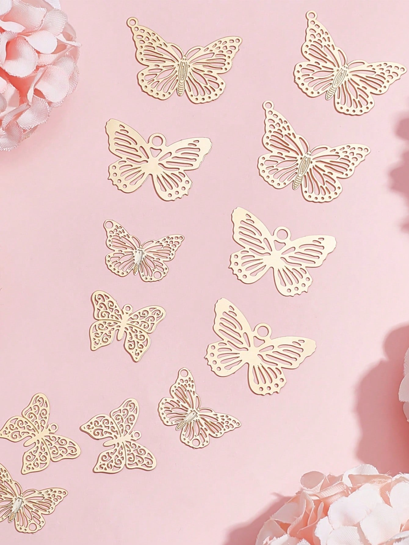 10Pcs Filigree Connerctor Charms, Etched Metal Embellishments,  Butterfly, Real 18K Gold Plated-Gold-1