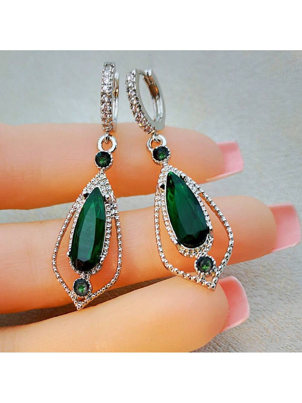 Luxury Geometric Earrings For Women Wedding Engagement Party Festival Jewelry-Green-1