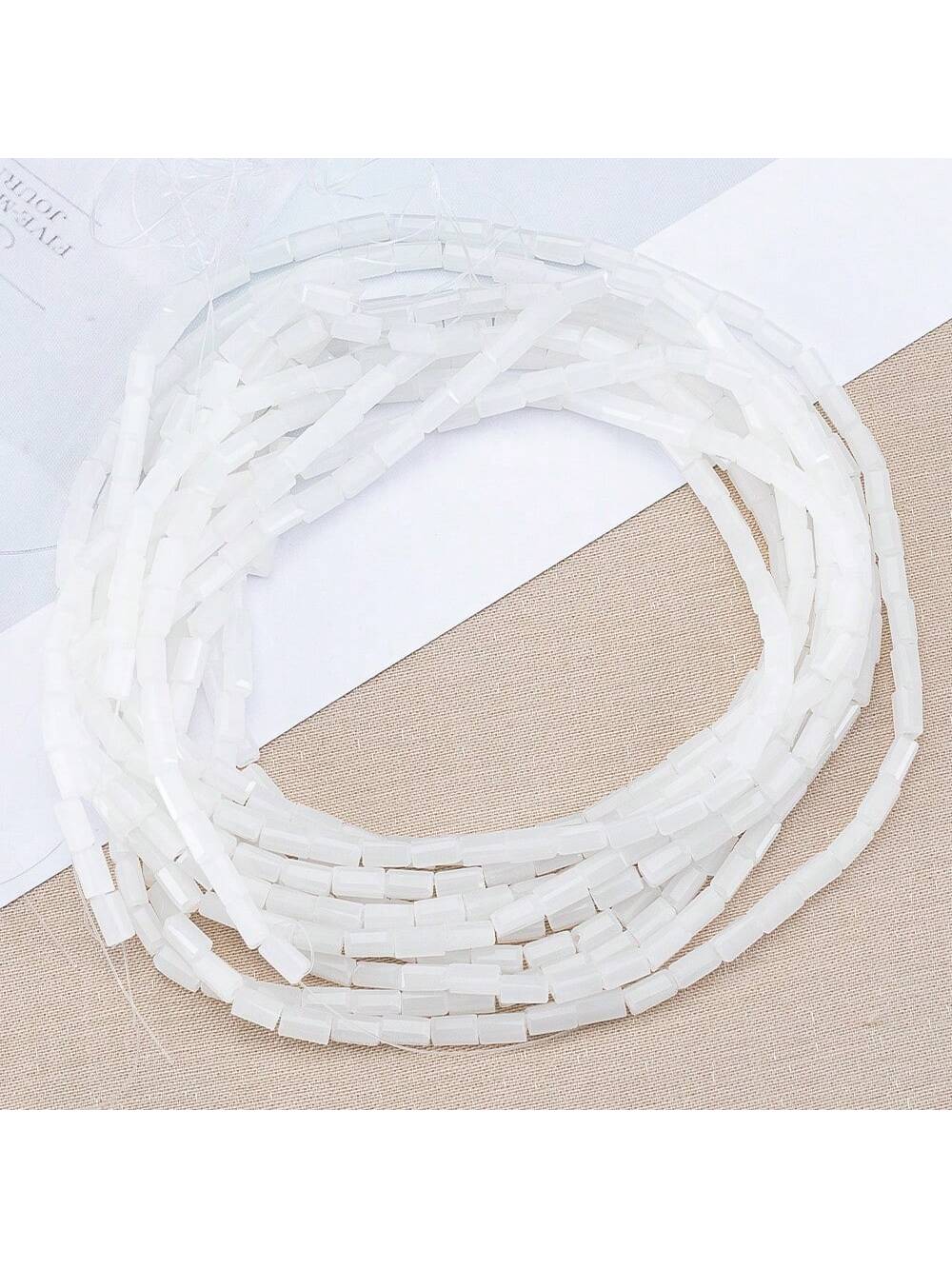 1 Strand Plastic Imitation Glass Beads, 0.2x0.4cm Rectangular Tube Barrel Spacer Beads, Suitable For Diy Bracelets, Necklaces, Clothing Ornaments And Jewelry Accessories-White-1