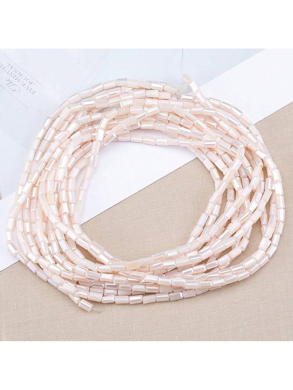 1 Strand 0.2x0.4cm Pure Color Plastic Imitated Glass Tube Beads (Tubular Barrel Bead)With Separation Beads, Diy Jewelry Making Material For Bracelet, Necklace, Clothing Decoration-Pink-1