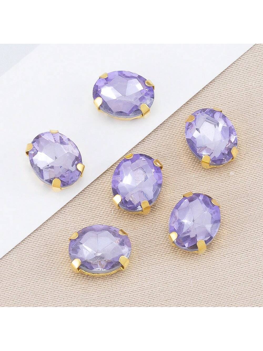 50pcs/Pack 0.8x1cm Pure Color Acrylic Rhinestone Oval Shaped Sew-On Beads, 4-Hole Metal Base Alloy Loose Beads, Ideal For Diy Handicrafts, Bracelets, Necklaces And Ankle Chains.-Purple-1