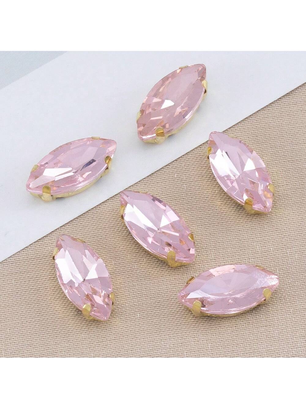 50pcs Acrylic Horse Eye Shape Rhinestone Sew On Beads + Fine Oval Shaped Alloy Beads With 4 Holes, Clothing Bridal Decoration Diy Arts And Crafts Jewelry Making-Pink-1