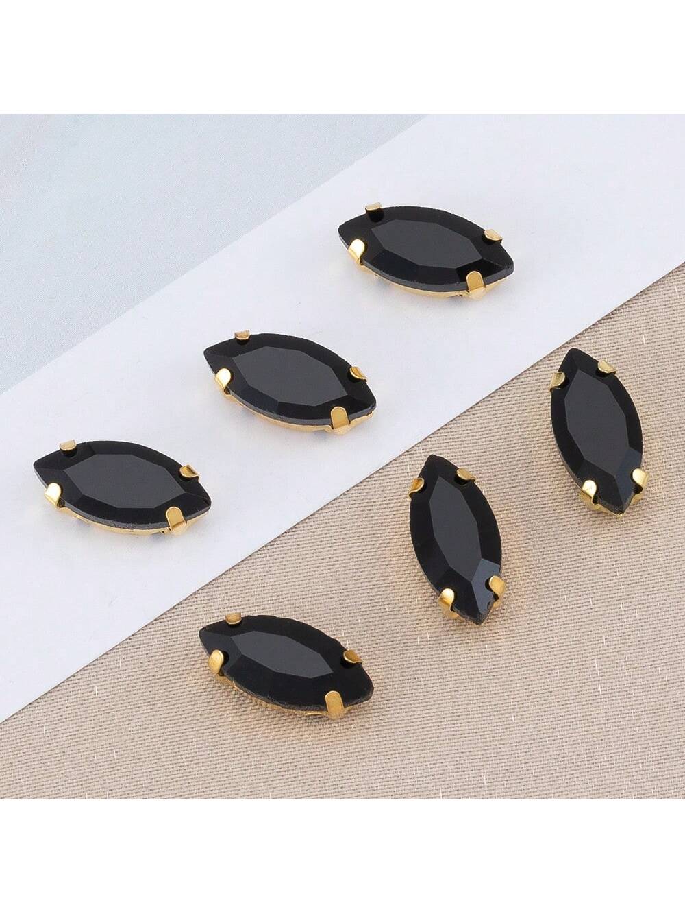 50pcs Acrylic Horse Eye Shaped Sew-On Rhinestone, 0.7x1.5cm Slim Oval Shape 4 Holes Gold-Plated Alloy Loose Bead, Suitable For Diy Costume Decoration, Wedding Dresses, Making Handcrafts, Bracelets, Necklaces And Sales-Black-1