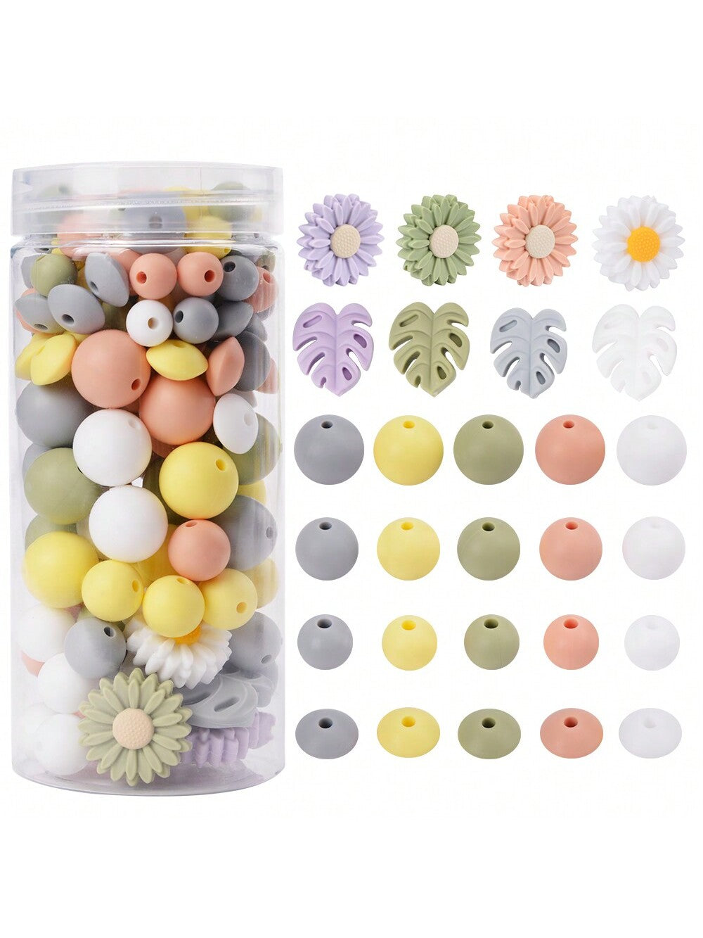 158pcs/Pack Silicone Beads Bulk Lovely Leaves Daisy Mix Beads DIY Jewelry Handmade Bracelet Necklace Decorative Accessories Silicone Jewelry Decorative Beads--1