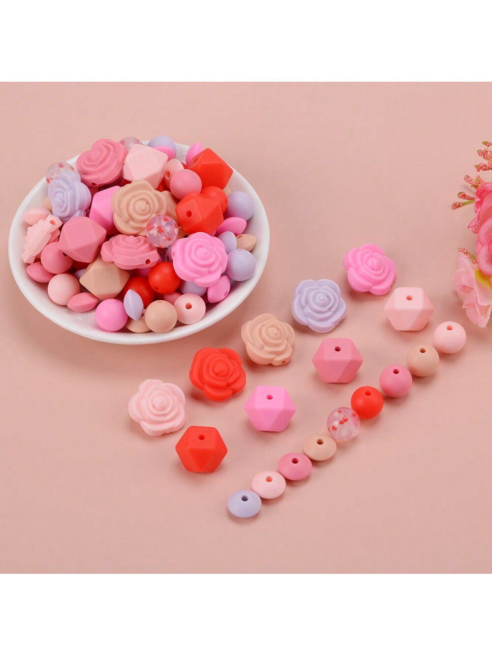 98pcs New Year's Valentine's Day Silicone Beads For Jewelry Making DIY Romantic Necklace Bracelet Beaded Pen Decors Gift Accessories--1