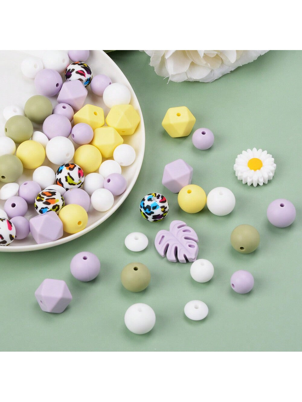 65pcs 12mm/15mm Round Silicone Beads, Mixed Colors Sunflower Rubber Bulk Beads For Jewelry Making Handmade DIY Necklace Bracelet Keychain Craft Supplies--1