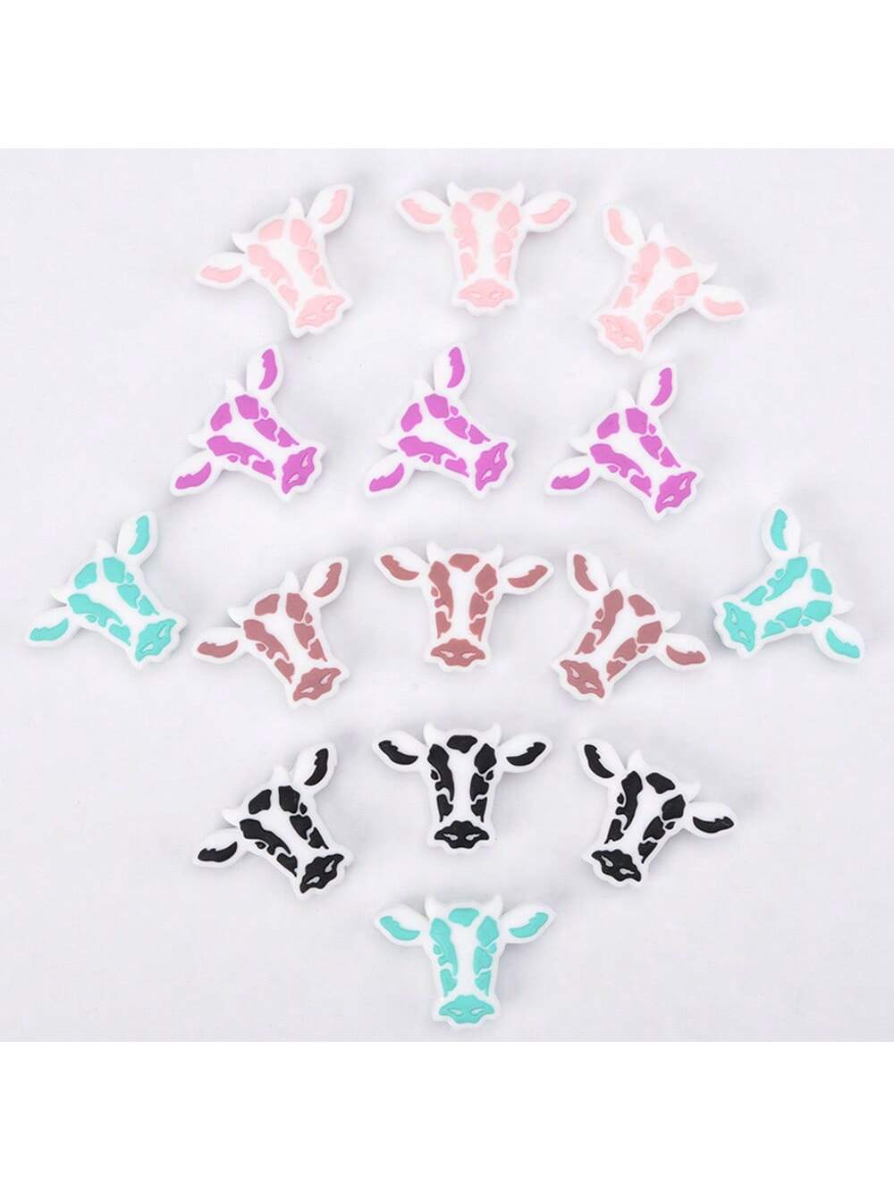 8/15Pcs Cow Silicone Focal Loose Colorful Flat Spacer Beads For Jewelry Making DIY Creative Special Necklaces Bracelet Key Bag Chain Lanyard Beaded Pen Decors Craft Supplies--1