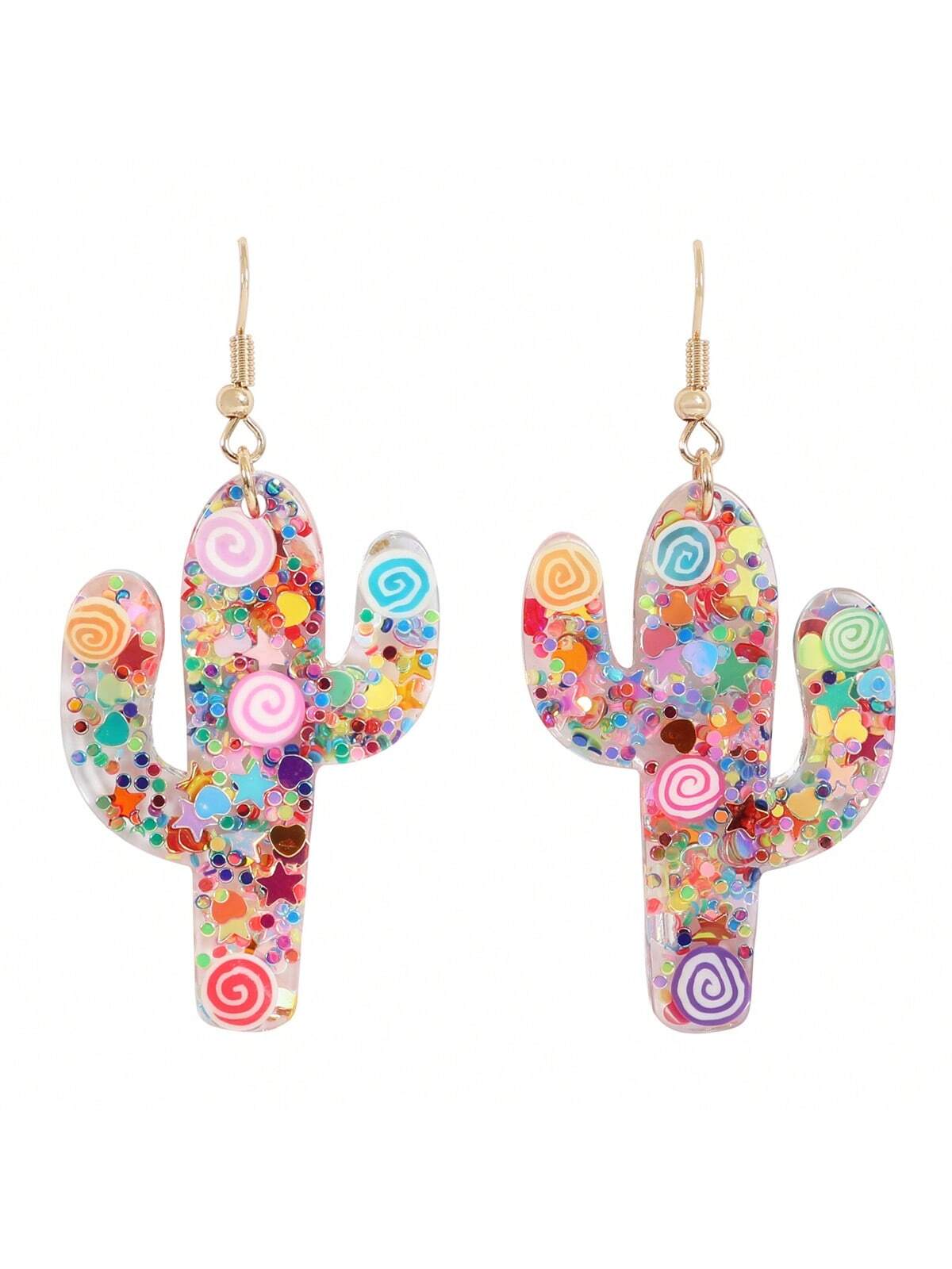 Cactus Resin Glitter Candy Stud Earring-LIGHT MULTICOLOR-1