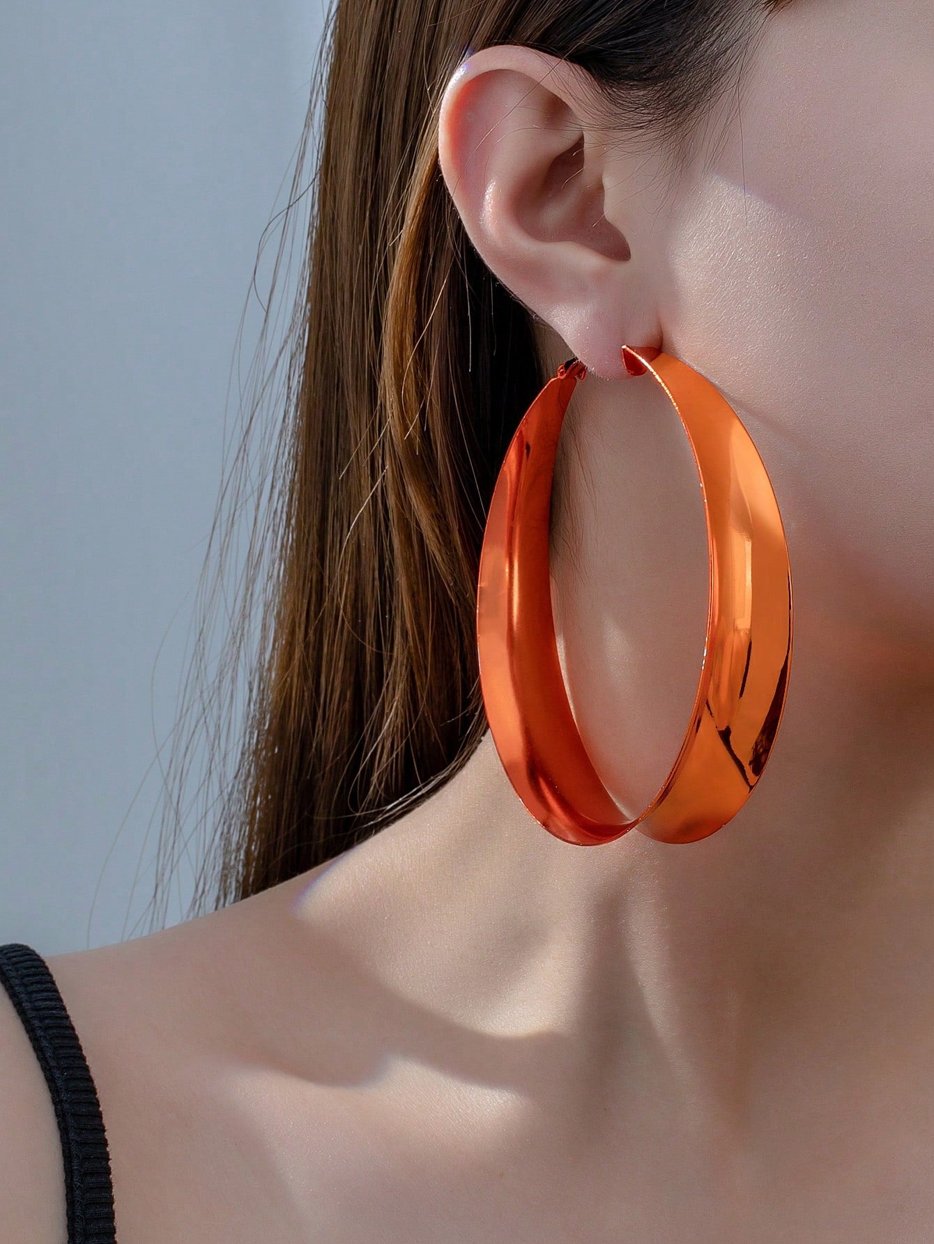 1pair Fashionable Exaggerated Cold Tone Super Large Minimalist Statement Hoop Earrings-Orange-1