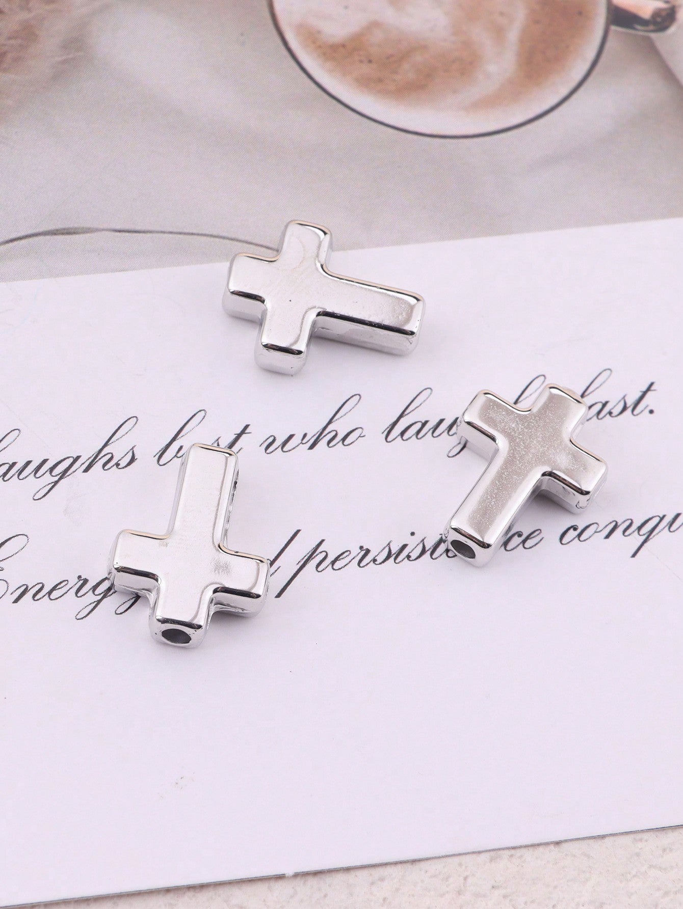 40pcs Fashionable 3d Plating Abs Cross Shaped Bead For Handmade Bracelet, Necklace, Diy Jewelry Making Supplies-Dull Silver-1