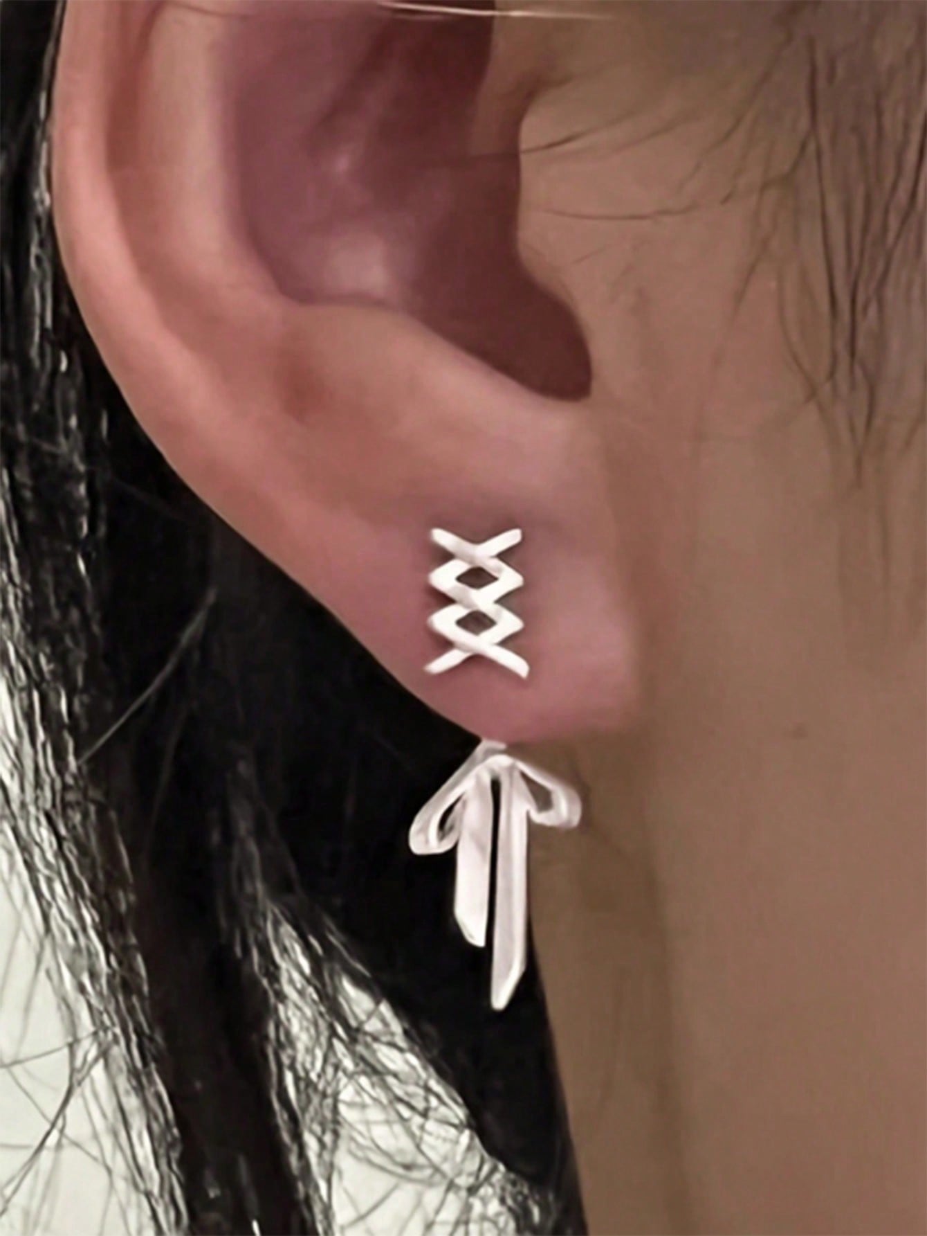 White Ribbon Series Popular Earrings With High-End, Minimalist And Trendy Style-Antique Silver-1