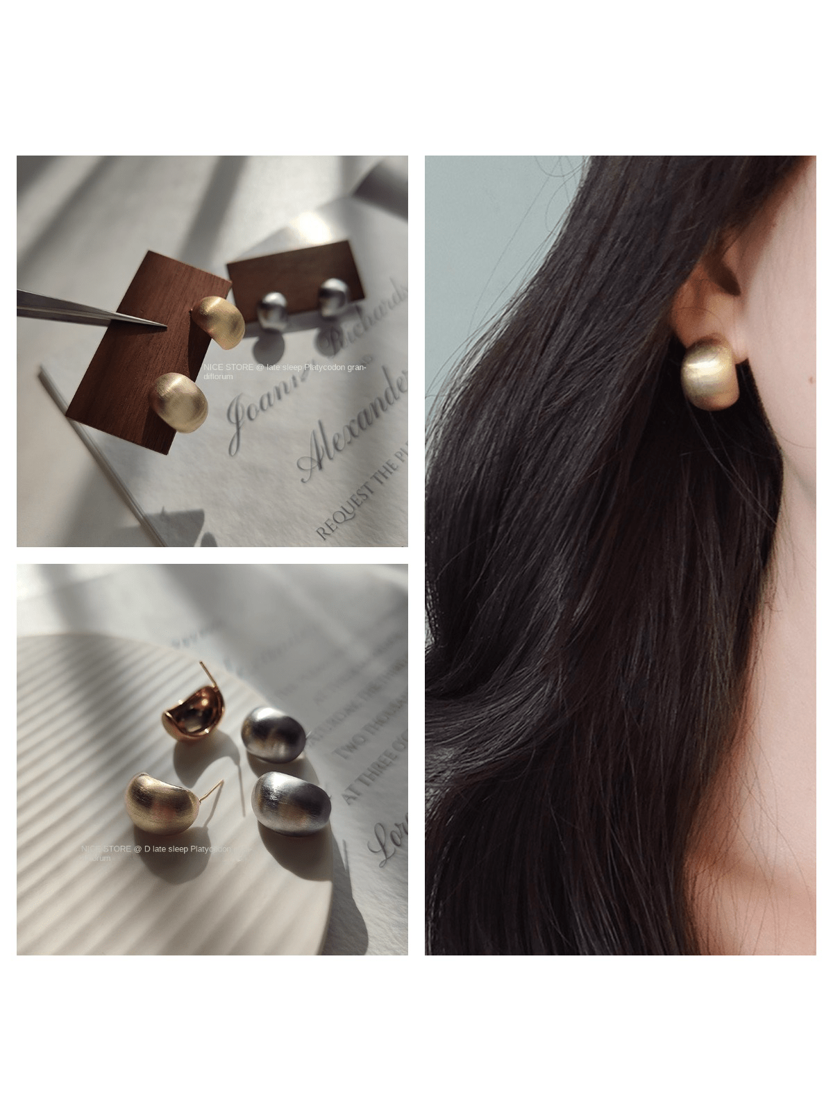 High Grade Wire Drawing Cat Ear Stud Earrings, Simple And Stylish-A Pair Of Gold and Silver Needles-1