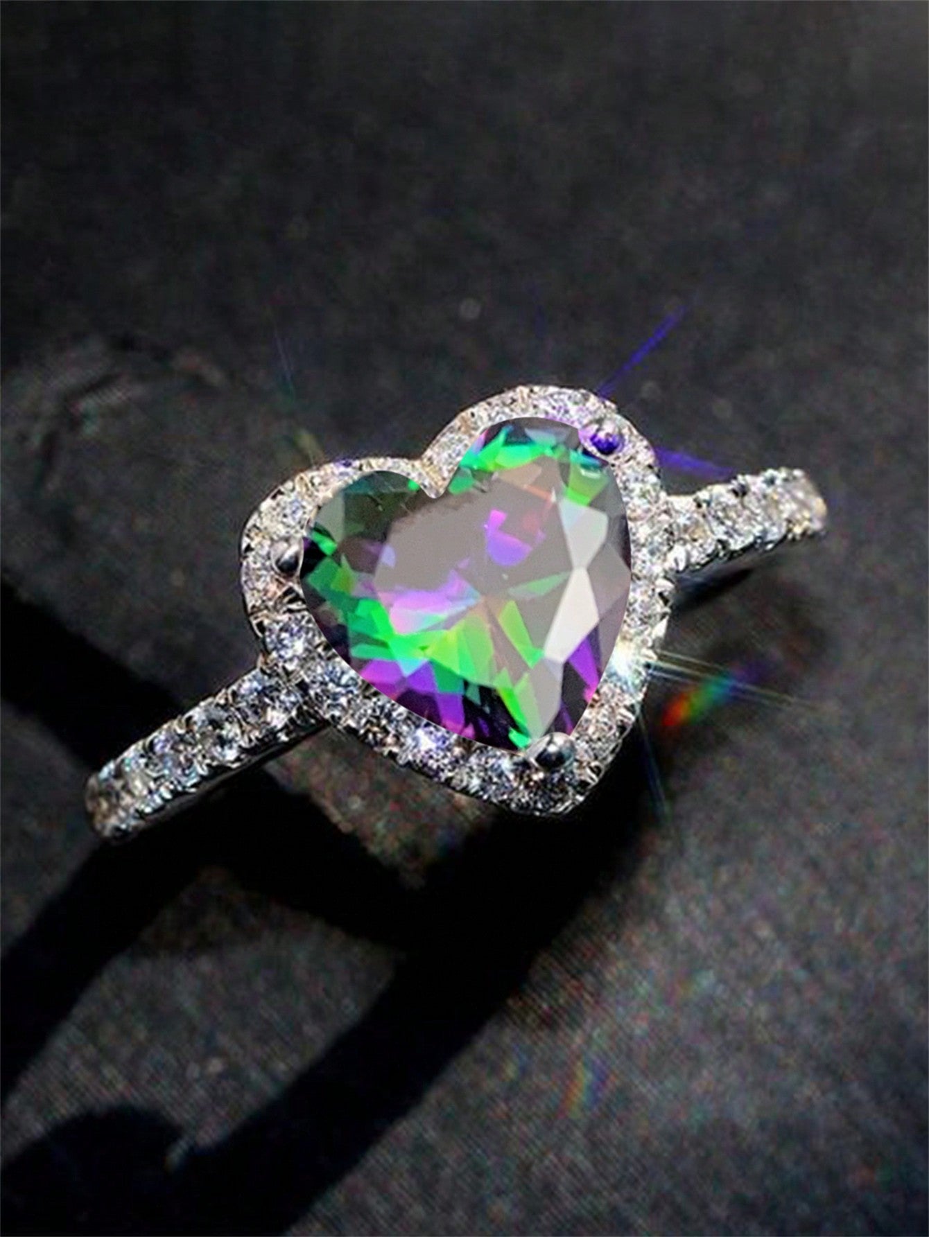 1 PC Romantic Heart Cubic Zirconia Ring For Women For Valentine's Day Gift Wedding Engagement Anniversary Party Jewelry-Multicolor-1