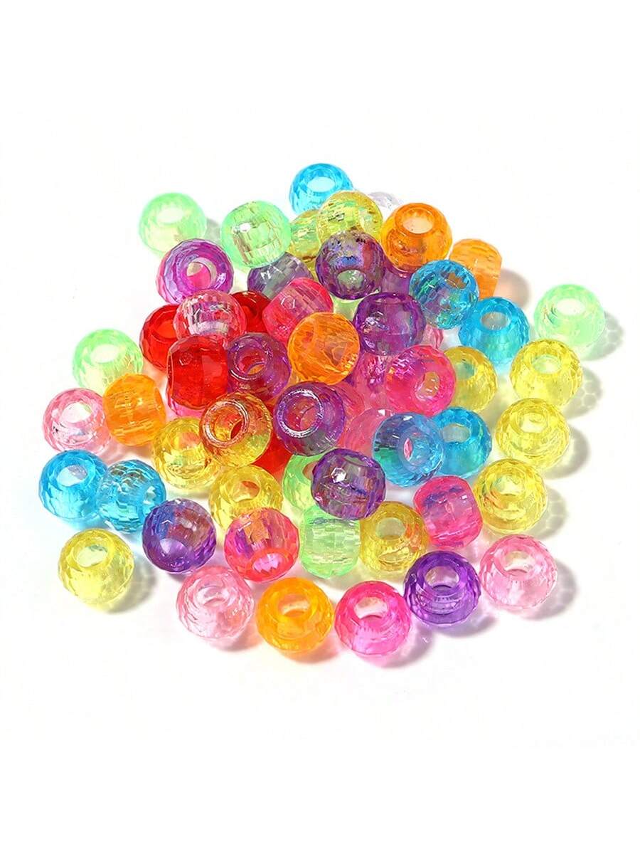 100pcs Pony Beads Mixed Color Bracelet Beads Glitter Transparent Pony Beads For Hair Braids Crafts Plastic Beads For Bracelet Jewelry Making-Multicolor-1